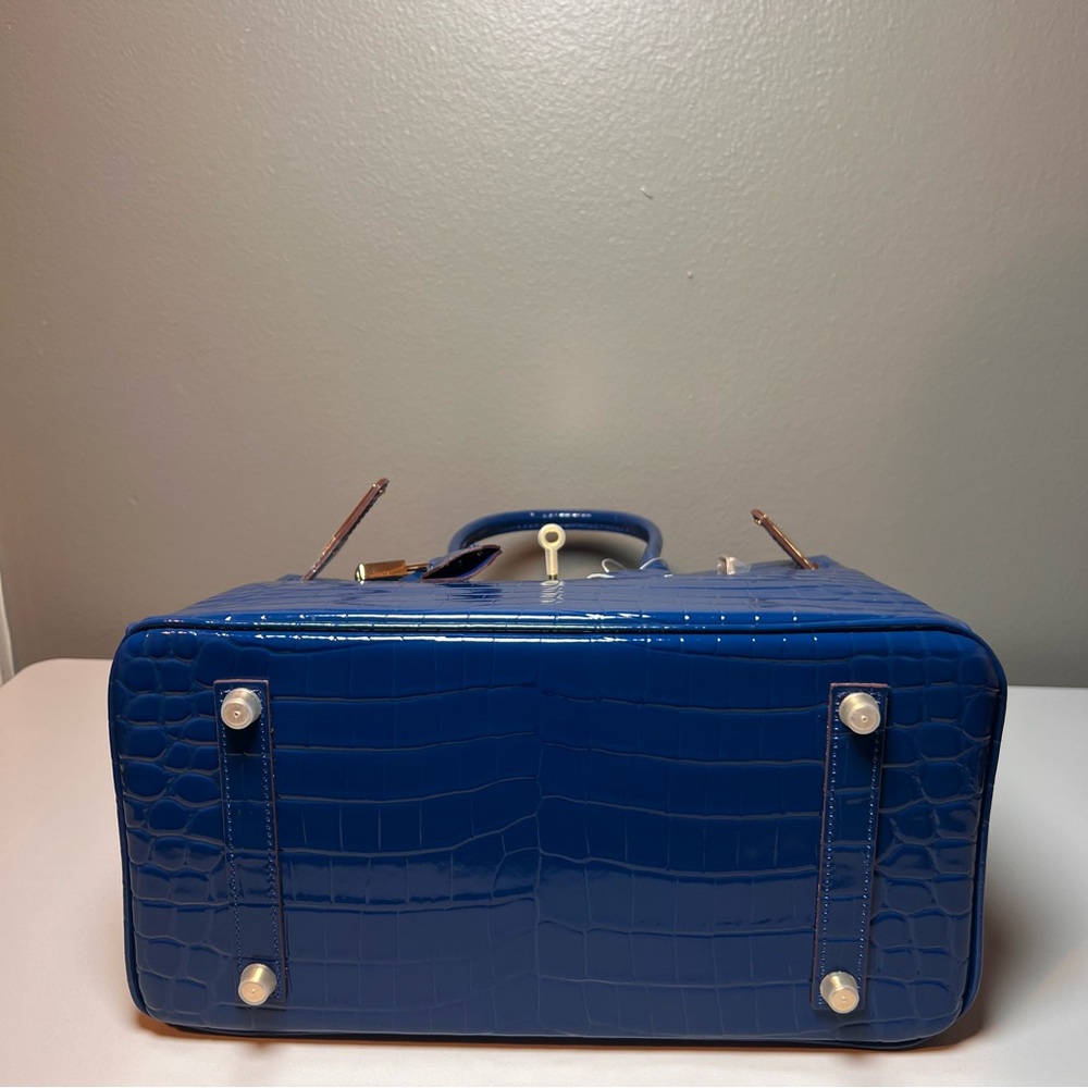 Genuine Blue Leather embossed in Crocodile Print 30cm with gold hardware. - Picture 6 of 8